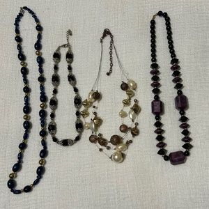 Lot Of 4 Necklaces Unbranded Black Purple Navy Blue Gold Tone